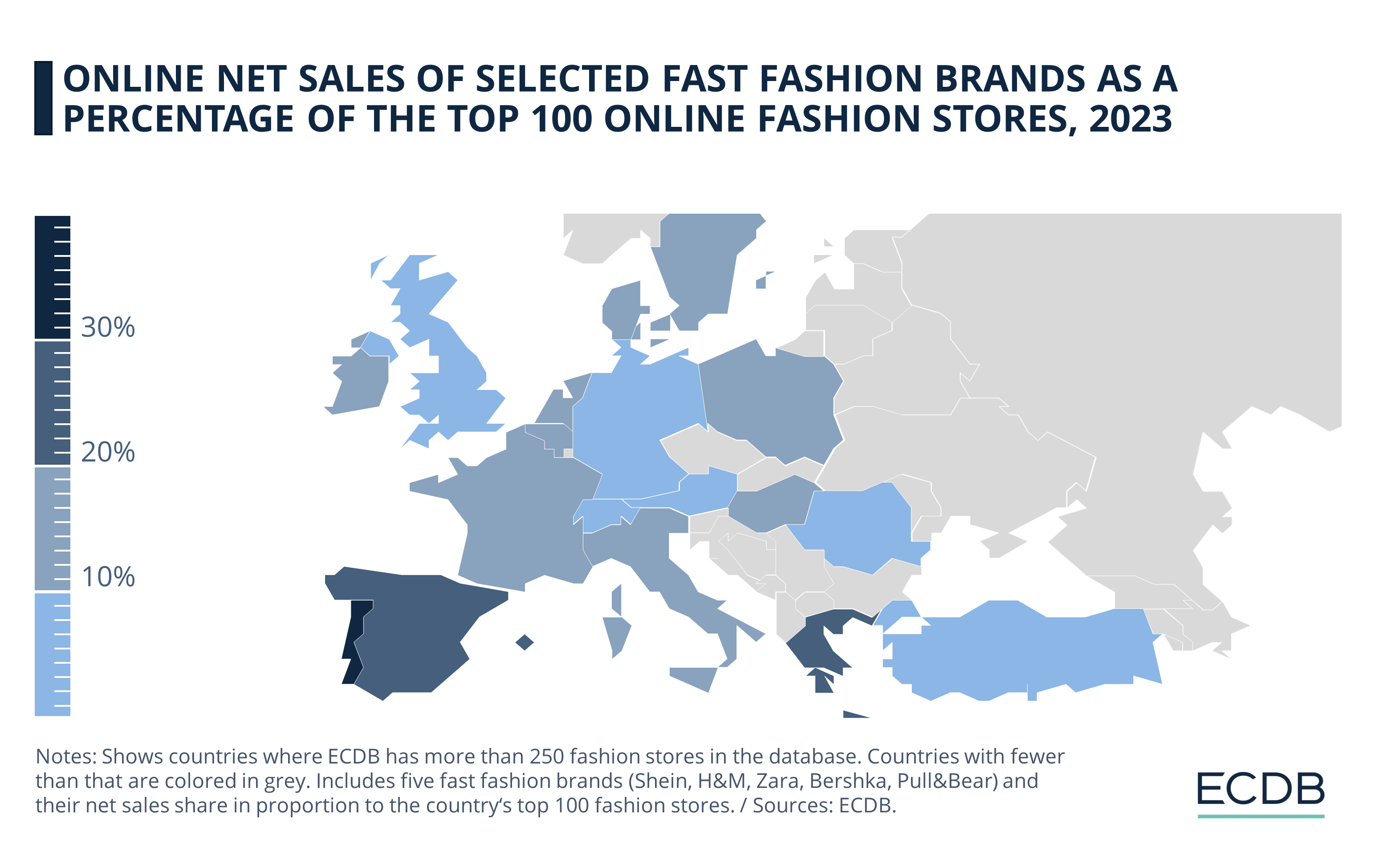 Online Net Sales of Selected Fast Fashion Brands as a Percentage of the Top 100, 2022