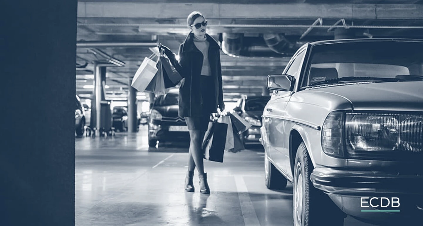 woman shopping going to car